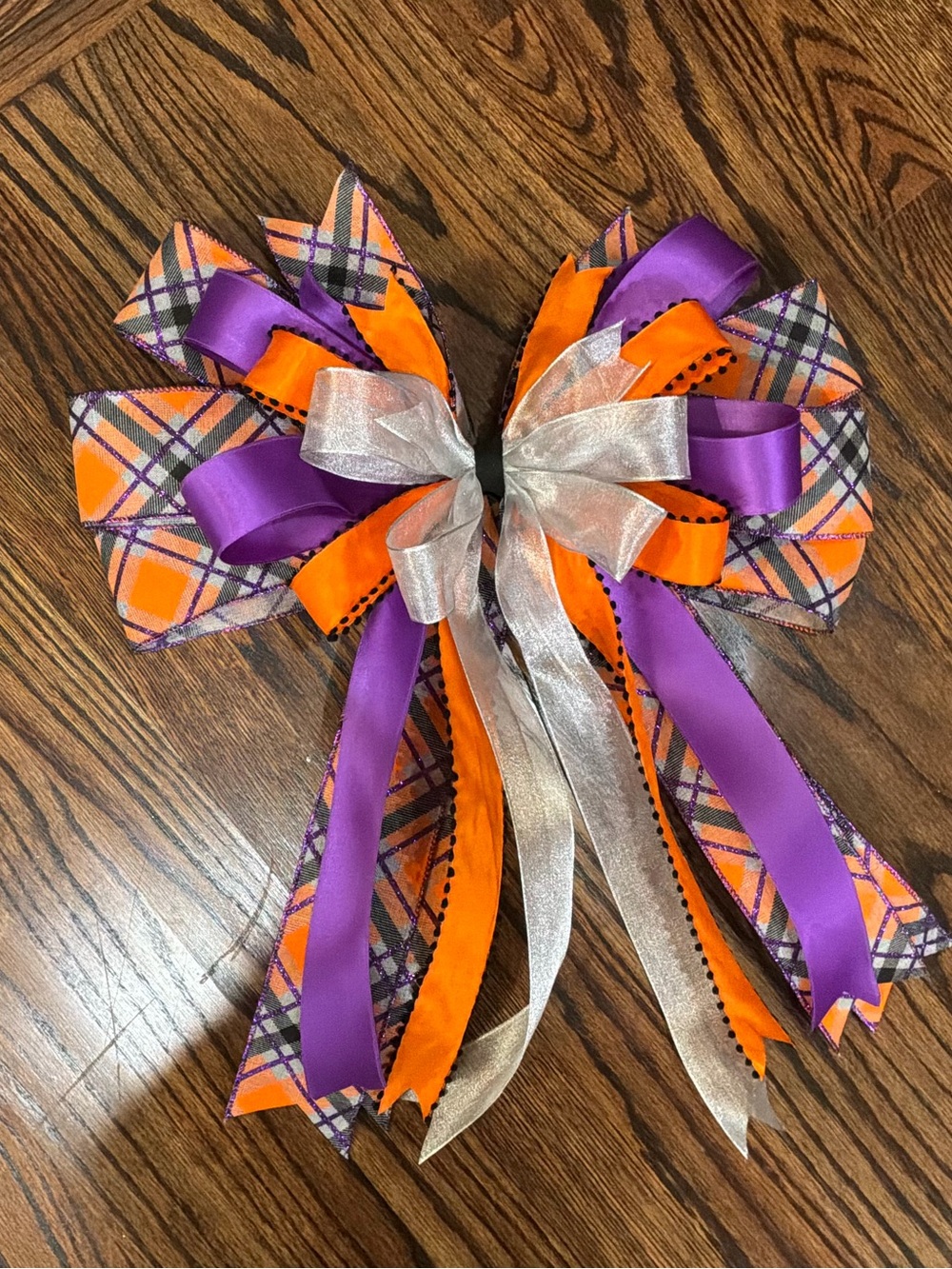 Purple & Orange Decorative Ribbon Bow with Silver Accents